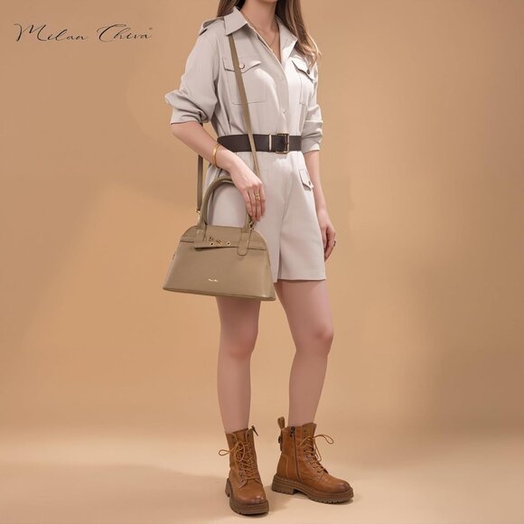 ⚡ Women's Tan Shoulder Strap Belted Top Handle Designer Crossbody Satchel Bag - Picture 2 of 7